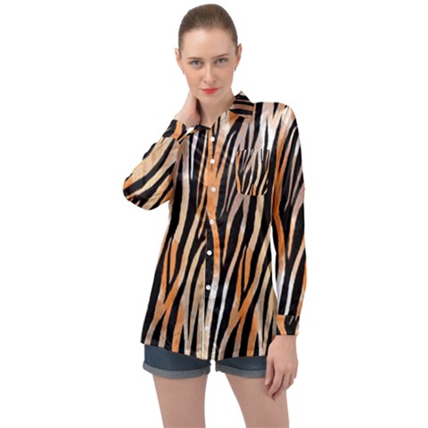 Seamless Zebra Stripe Long Sleeve Satin Shirt by nate14shop