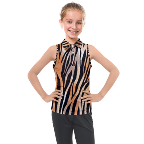 Seamless Zebra Stripe Kids  Sleeveless Polo Tee by nate14shop