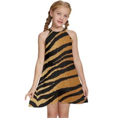 Greenhouse-fabrics-tiger-stripes Kids  Halter Collar Waist Tie Chiffon Dress by nate14shop