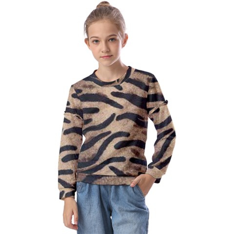 Tiger 001 Kids  Long Sleeve Tee With Frill  by nate14shop