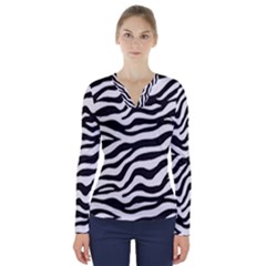 Tiger White-black 003 Jpg V-neck Long Sleeve Top by nate14shop