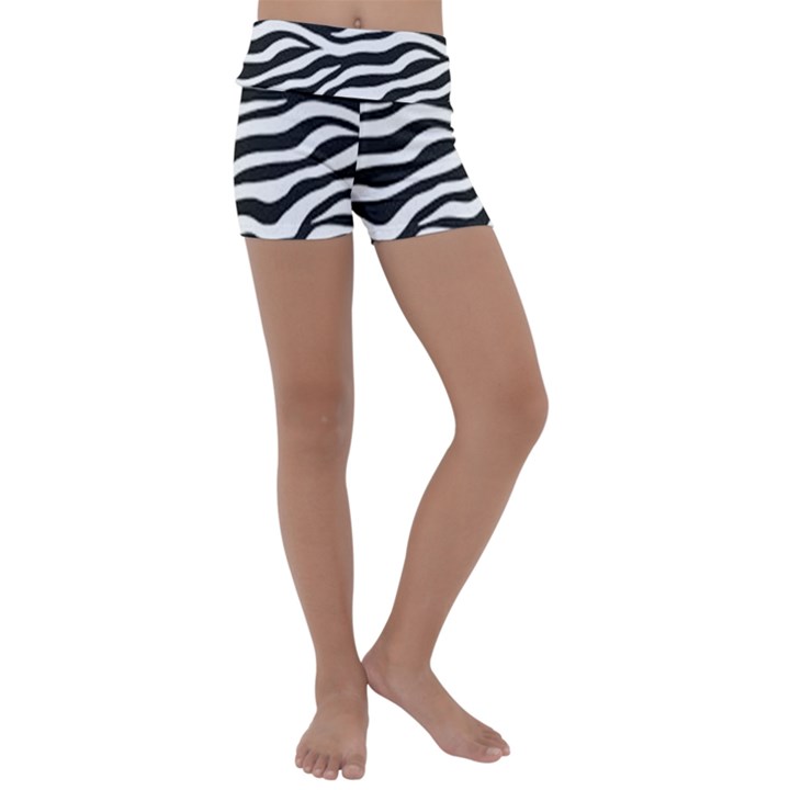 Tiger White-black 003 Jpg Kids  Lightweight Velour Yoga Shorts