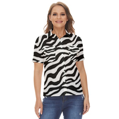 Tiger White-black 003 Jpg Women s Short Sleeve Double Pocket Shirt by nate14shop