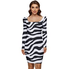 Tiger White-black 003 Jpg Women Long Sleeve Ruched Stretch Jersey Dress