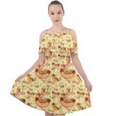 Hot-dog-pizza Cut Out Shoulders Chiffon Dress