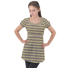 Houndstooth Puff Sleeve Tunic Top by nate14shop