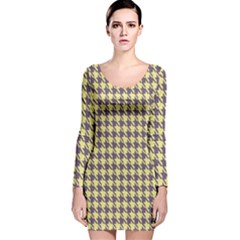 Houndstooth Long Sleeve Velvet Bodycon Dress by nate14shop