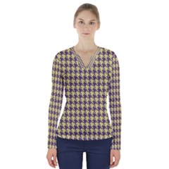 Houndstooth V-neck Long Sleeve Top by nate14shop