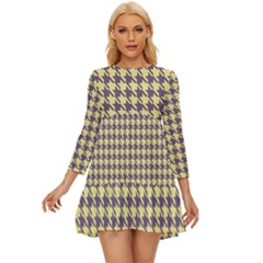 Houndstooth Long Sleeve Babydoll Dress by nate14shop