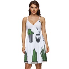 Succulents V-neck Pocket Summer Dress 