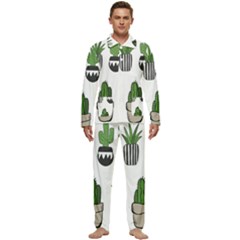 Succulents Men s Long Sleeve Velvet Pocket Pajamas Set