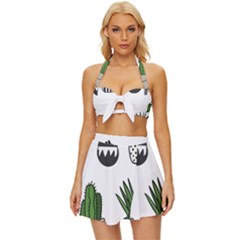 Succulents Vintage Style Bikini Top And Skirt Set 