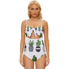 Succulents Knot Front One-piece Swimsuit