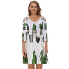 Succulents Shoulder Cut Out Zip Up Dress