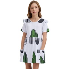 Succulents Kids  Frilly Sleeves Pocket Dress