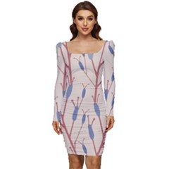 Abstract-006 Women Long Sleeve Ruched Stretch Jersey Dress