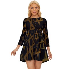 Star-of-david Long Sleeve Babydoll Dress