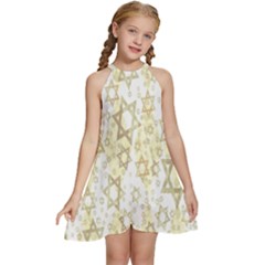 Star-of-david-001 Kids  Halter Collar Waist Tie Chiffon Dress