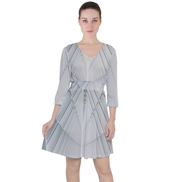 Architecture Building Quarter Sleeve Ruffle Waist Dress