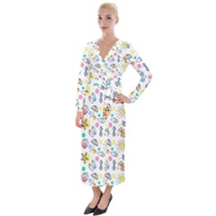 Drawing Pattern Velvet Maxi Wrap Dress