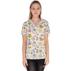 Drawing Pattern Women s V-neck Scrub Top by artworkshop