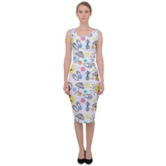 Drawing Pattern Sleeveless Pencil Dress