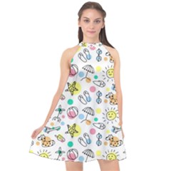 Drawing Pattern Halter Neckline Chiffon Dress  by artworkshop