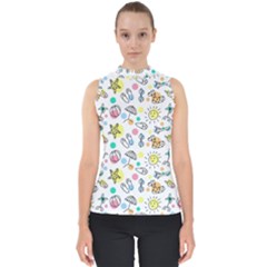 Drawing Pattern Mock Neck Shell Top by artworkshop