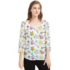 Drawing Pattern Chiffon Quarter Sleeve Blouse by artworkshop