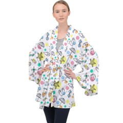 Drawing Pattern Long Sleeve Velvet Kimono  by artworkshop