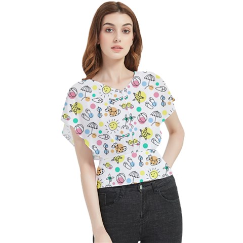 Drawing Pattern Butterfly Chiffon Blouse by artworkshop