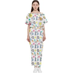 Drawing Pattern Batwing Lightweight Chiffon Jumpsuit