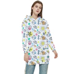 Drawing Pattern Women s Long Oversized Pullover Hoodie