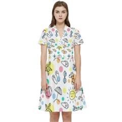 Drawing Pattern Short Sleeve Waist Detail Dress