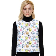 Drawing Pattern Women s Short Button Up Puffer Vest