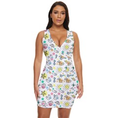 Drawing Pattern Draped Bodycon Dress