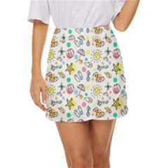 Drawing Pattern Mini Front Wrap Skirt