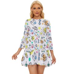 Drawing Pattern Long Sleeve Babydoll Dress