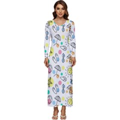 Drawing Pattern Long Sleeve Velour Longline Maxi Dress