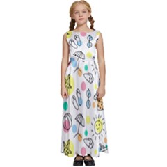 Drawing Pattern Kids  Satin Sleeveless Maxi Dress