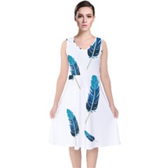 Feather Bird V-neck Midi Sleeveless Dress  by artworkshop