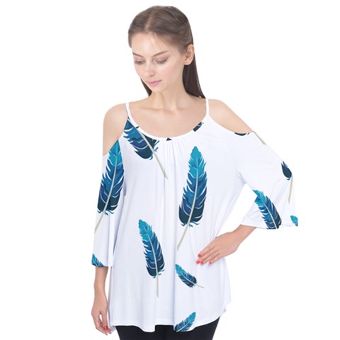 Feather Bird Flutter Sleeve Tee  by artworkshop