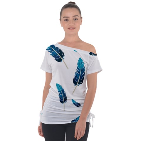 Feather Bird Off Shoulder Tie-up Tee by artworkshop