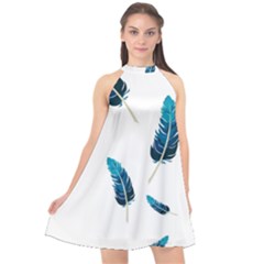 Feather Bird Halter Neckline Chiffon Dress  by artworkshop