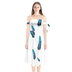 Feather Bird Shoulder Tie Bardot Midi Dress by artworkshop