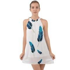 Feather Bird Halter Tie Back Chiffon Dress