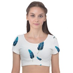 Feather Bird Velvet Short Sleeve Crop Top  by artworkshop