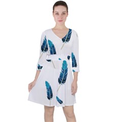 Feather Bird Quarter Sleeve Ruffle Waist Dress by artworkshop