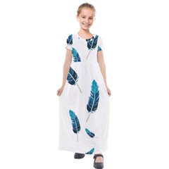 Feather Bird Kids  Short Sleeve Maxi Dress by artworkshop