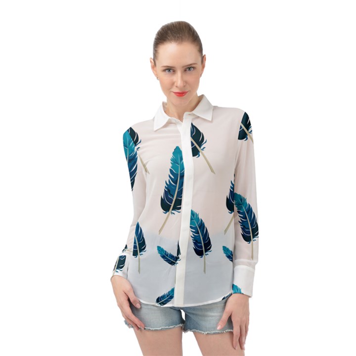 Feather Bird Long Sleeve Chiffon Shirt